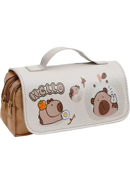 Bunny Flip Capya Kalem Çantası Piggy Büyük Kapasiteli Tavşan Kırtasiye Çantası Taşınabilir Çok Fonksiyonel Karikatür Panda Kalem Casecolor: Bej Capya (Yurt Dışından)