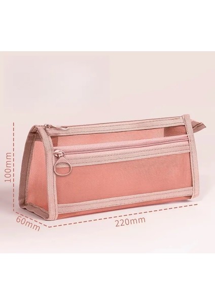 Minimalist Örgü Kalem Kasası Yaratıcı Şeffaf Büyük Kapasiteli Kırtasiye Çantası Dikdörtgenler Kırtasiye Fermuar Çantası Öğrenci Rengi: Toz (Yurt Dışından)