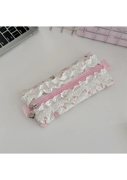 Taze Dantel Kalem Torbası Kozmetik Çanta Büyük Kapasiteli Çiçek Desen Kalemi Makyaj Çantası Karikatür Kırtasiye Depolama Çantası Renk: Stil F (Yurt Dışından)