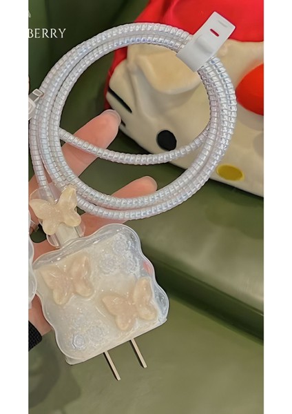 18W/20W Apple iPhone Uyumlu Sarı Kelebek Şarj Aleti Koruyucu Şarj Kablosu Örme Aparatlı Koruyucu Toparlayıcı