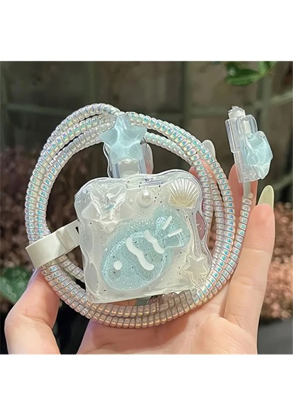 18W/20W Apple iPhone Uyumlu Incili Mavi Balık Şarj Aleti Koruyucu Şarj Kablosu Örme Aparatlı Koruyucu Toparlayıcı modelleri