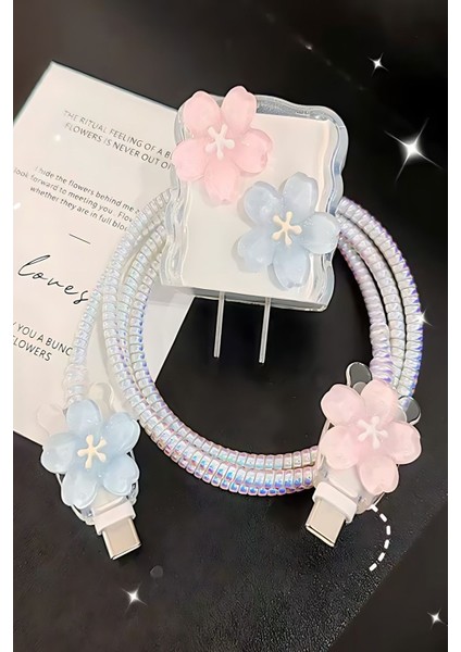 18W/20W Apple iPhone Uyumlu Renkli Çiçek Şarj Aleti Koruyucu Şarj Kablosu Örme Aparatlı Koruyucu Toparlayıcı modelleri