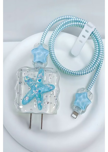 18W/20W Apple iPhone Uyumlu Deniz Yıldızı Şarj Aleti Koruyucu Şarj Kablosu Örme Aparatlı Koruyucu Toparlayıcı