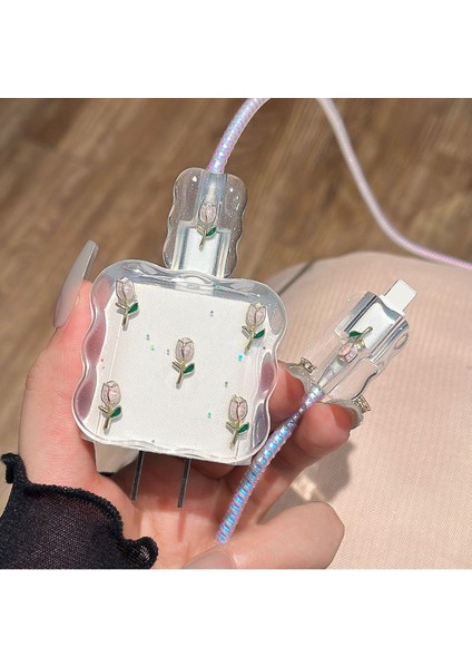 18W/20W Apple iPhone Uyumlu Lale Desenli Şarj Aleti Koruyucu Şarj Kablosu Örme Aparatlı Koruyucu Toparlayıcı indirimleri