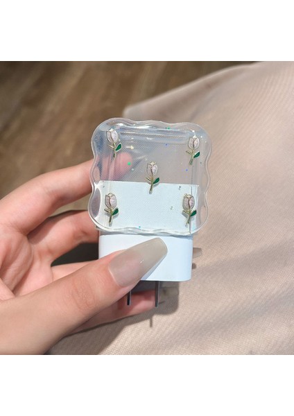 18W/20W Apple iPhone Uyumlu Lale Desenli Şarj Aleti Koruyucu Şarj Kablosu Örme Aparatlı Koruyucu Toparlayıcı