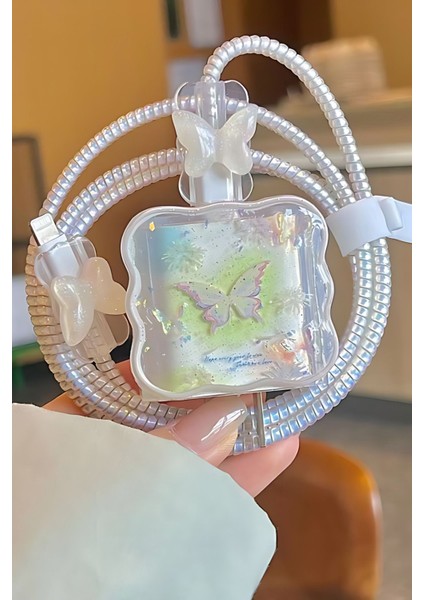 18W/20W Apple iPhone Uyumlu Renkli Kelebek Şarj Aleti Koruyucu Şarj Kablosu Örme Aparatlı Koruyucu Toparlayıcı