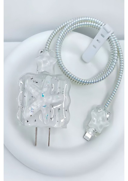 18W/20W Apple iPhone Uyumlu Deniz Yıldızı Şarj Aleti Koruyucu Şarj Kablosu Örme Aparatlı Koruyucu Toparlayıcı