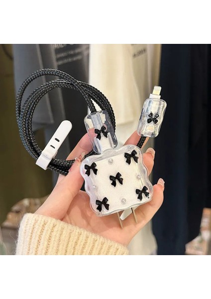 18W/20W Apple iPhone Uyumlu Siyah Fiyonk Şarj Aleti Koruyucu Şarj Kablosu Örme Aparatlı Koruyucu Toparlayıcı indirimleri