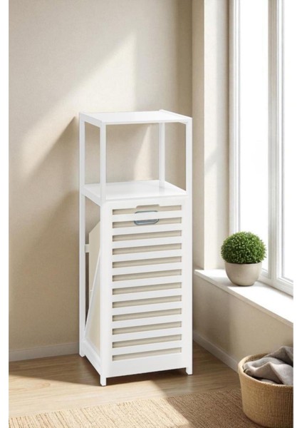 Bambu Beyaz Mat Lake Kirli Sepetli 2 Raflı Banyo Düzenleyici Çamaşır Sepeti DB-0020 fiyatları