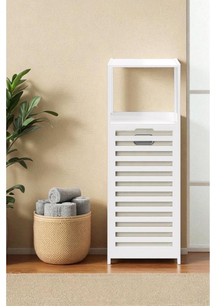 Bambu Beyaz Mat Lake Kirli Sepetli 2 Raflı Banyo Düzenleyici Çamaşır Sepeti DB-0020 modelleri