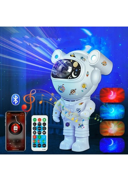 Çocuk Yıldızı Dıy Astronot Projektör Gece Lambası Bluetooth Hoparlör Uzaktan Kumanda 360 Ayarlanabilir Tasarım Bulutsu Galaksi Aydınlatma (Yurt Dışından)