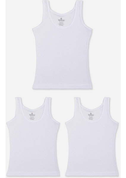 Kız Çocuk Pamuklu Transfer Ribanalı Klasik Düz Atlet 3'lü Paket 4064 Beyaz