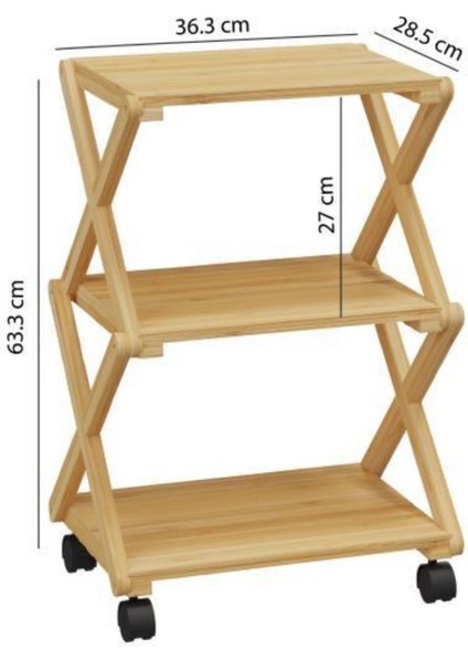 Bambu 3 Raflı Tekerlekli Sehpa Düzenleyici Raf Çok Amaçlı Organizer DB-0023 indirimleri