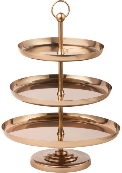 Gokvällå Kek Standı 41 x 32 x 32 cm Bakır Rengi 3 Katlı Çelik Antika Görünümlü