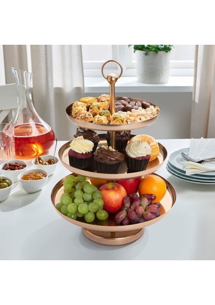 Gokvällå Kek Standı 41 x 32 x 32 cm Bakır Rengi 3 Katlı Çelik Antika Görünümlü modelleri