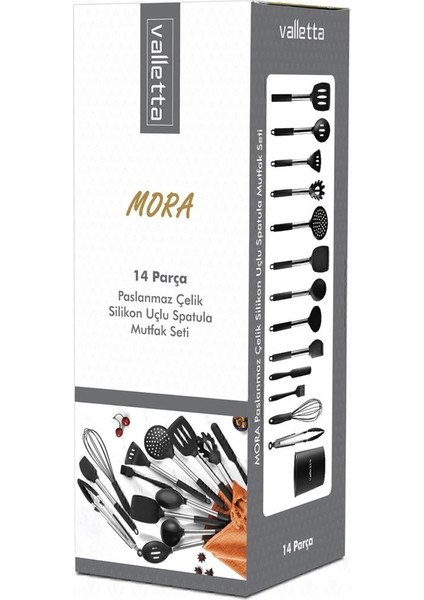 Mora 14 Parça Paslanmaz Çelik Silikon Uçlu Spatula Mutfak Seti Siyah (Yurt Dışından) fırsatları