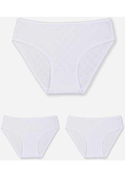 Kız Çocuk Beyaz Pamuklu Transfer Ribanalı Basic Külot 3lü Paket 5062 Beyaz