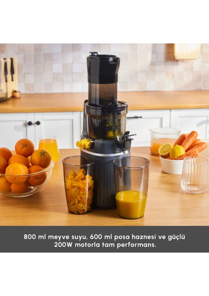 Fresh Press Slow Juicer Yavaş Sıkım Katı Meyve Sıkacağı Antrasit