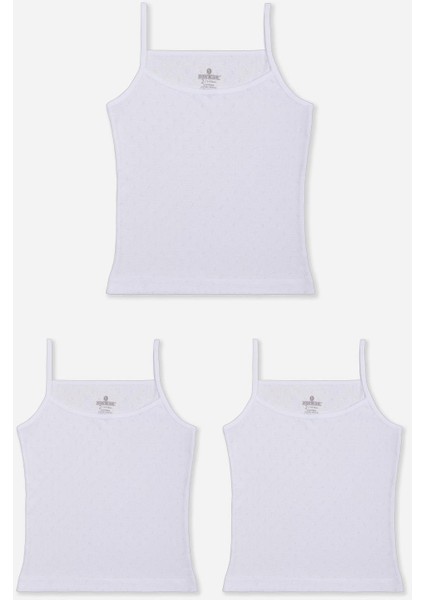 Kız Çocuk Beyaz Pamuklu Transfer Ribanalı Ip Askılı Atlet 3lü Paket 4062 Beyaz