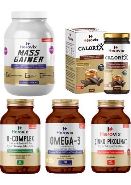 Özel Kılo Aldırıcı Set - Plus Paket Omega 3, B Complex, Çinko, Calorix, Gainer 2400 gr