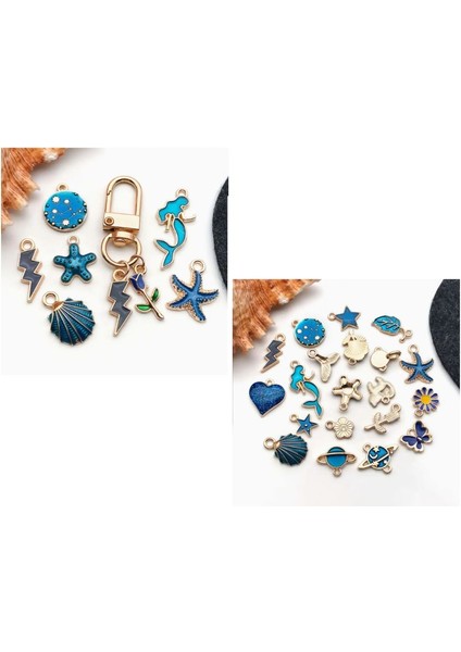 Blue Set 20 Parça Yıldız & Çiçek & Kalp / Bileklik & Küpe & Kolye Ucu fırsatları