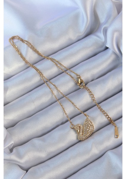 316L Çelik Zincir Altın Renk Zirkon Taşlı Kuğu Kolye - TJ-BKO9149 fiyatları