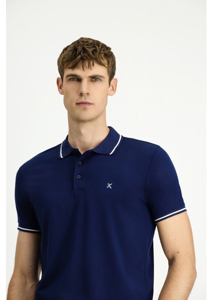 Polo Yaka Slim Fit Dar Kesim Nakışlı Süprem Pamuklu Tişört