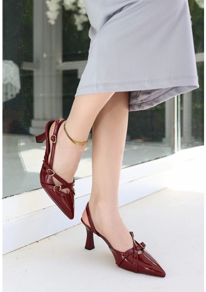 Liwan Bordo Rugan Topuklu Ayakkabı modelleri