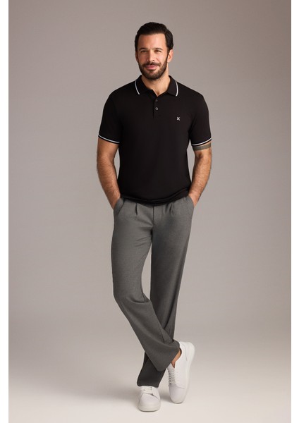 Polo Yaka Slim Fit Dar Kesim Nakışlı Süprem Pamuklu Tişört