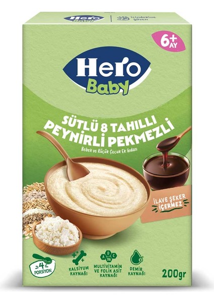 Sütlü 8 Tahıllı Peynirli Pekmezli Kaşık Mama 200 G