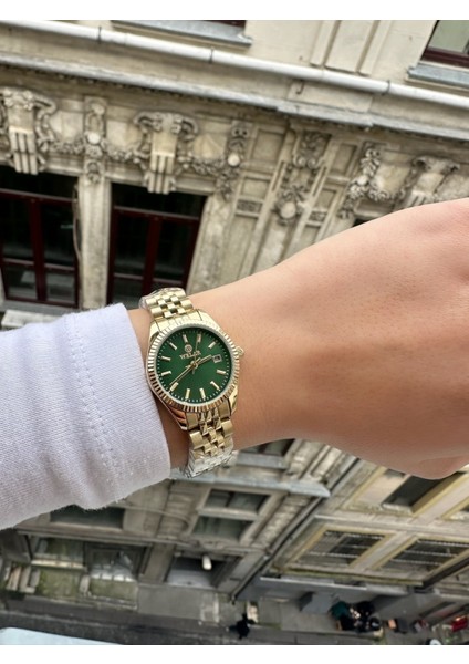 WEL2404-4 Orjinal Yeşil Kadran Gold Gümüş Renk Kordon Paslanmaz Çelik Kadın Kol Saati fiyatları