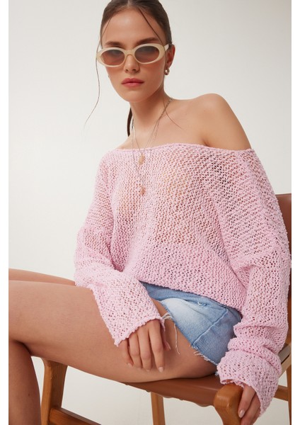 Ajurlu Mevsimlik Triko Bluz LYY0092 Pembe