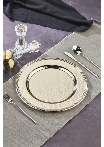 Defne Metal Supla Tabak 33 cm - Premıum Metal Supla Tabak-Platin