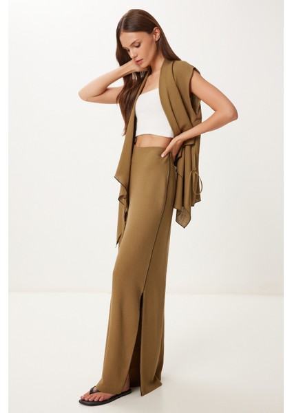 Dökümlü Keten Yelek Pantolon Takım LNO0004 Haki