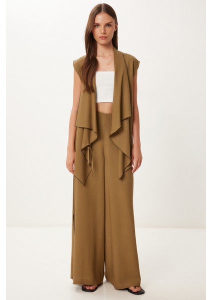 Dökümlü Keten Yelek Pantolon Takım LNO0004 Haki fiyatları