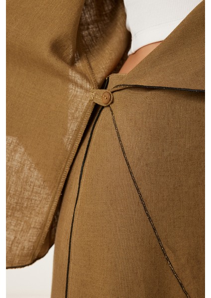 Dökümlü Keten Yelek Pantolon Takım LNO0004 Haki fırsatları