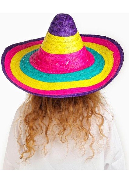 Sombrero Meksika Şapkası Renkli Örme Hasır Çocuk Boy