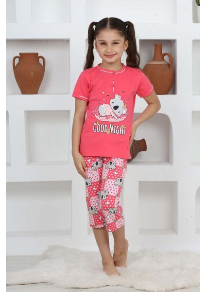 (3-14 Yaş) Koala Desenli Kız Çocuk kapri takım - Fuşya