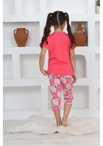 (3-14 Yaş) Koala Desenli Kız Çocuk kapri takım - Fuşya modelleri