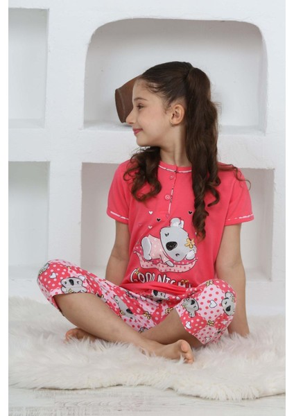 (3-14 Yaş) Koala Desenli Kız Çocuk kapri takım - Fuşya fırsatları
