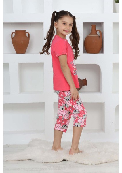 (3-14 Yaş) Koala Desenli Kız Çocuk kapri takım - Fuşya indirimleri