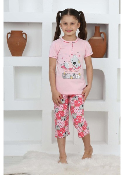 (3-14 Yaş) Koala Desenli Kız Çocuk kapri takım - Pembe
