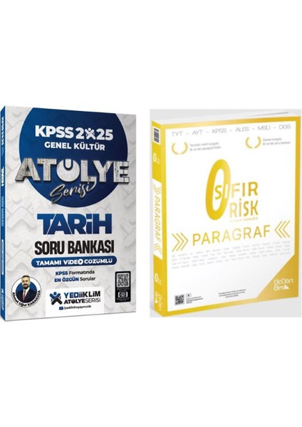 2025 KPSS Genel Kültür Tarih Atölye Serisi Tamamı Video Çözümlü Soru Bankası ve ÜçDörtBeş Yayınları Paragraf Sıfır Risk YKS - DGS - ALES - KPSS