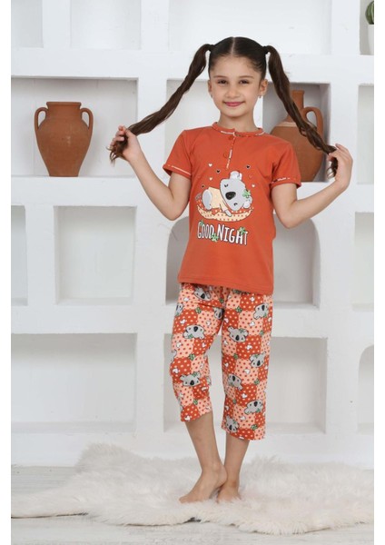 (3-14 Yaş) Koala Desenli Kız Çocuk kapri takım - Kiremit