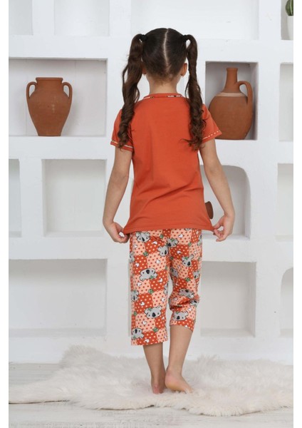 (3-14 Yaş) Koala Desenli Kız Çocuk kapri takım - Kiremit fiyatları