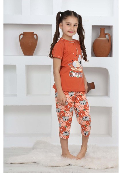 (3-14 Yaş) Koala Desenli Kız Çocuk kapri takım - Kiremit indirimleri