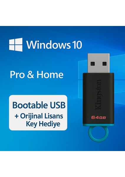 Windows 10 Pro & Home | Bootable USB | Orijinal Lisans Key Anahtarı Hediye