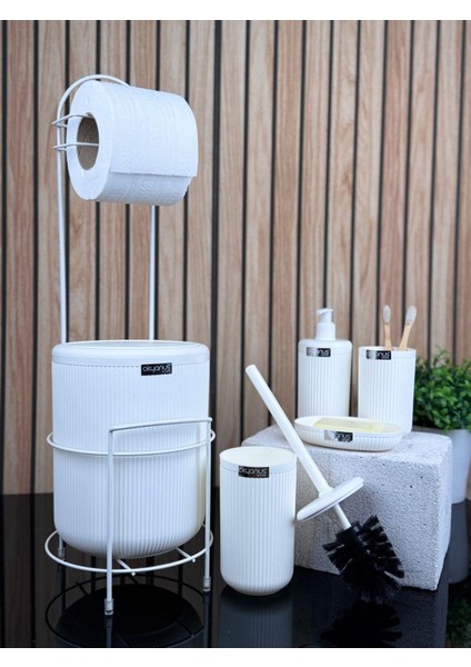 Beyaz Linea Yedekli Wc Kağıtlık ve 6 Parça Banyo Seti