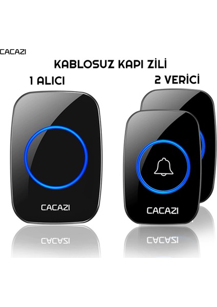 Cacazi 2 Buton 1 Alıcı Kablosuz Uzaktan Kumandalı LED Kapı Zili pilli fiyatları