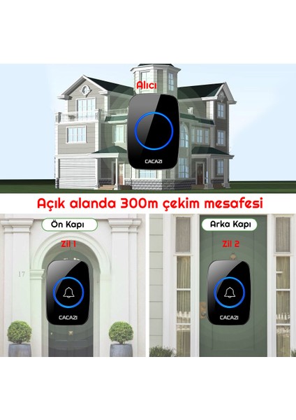 Cacazi 2 Buton 1 Alıcı Kablosuz Uzaktan Kumandalı LED Kapı Zili pilli fırsatları